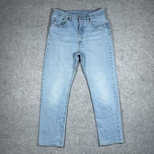 Levis 501 Denim Jeans Men's Size 28x32 Light Blue Washed Straight‎ Leg Hemmed